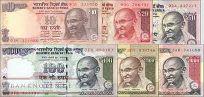 India: 10 - 1.000 Rupees new symbol (6 banknotes)