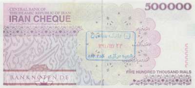 Iran - 500.000  Rials - mit Gültigkeitsstempel (#153A-2-S_UNC)