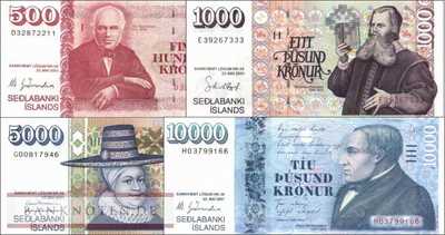 Iceland: 500 - 10.000 Kronur (4 banknotes)