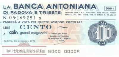 Banca Antoniana - Padova - 100  Lire (#06m_04_03_UNC)