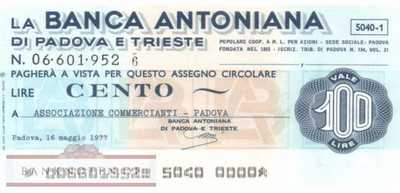Banca Antoniana - Padova - 100  Lire (#06m_04_09_UNC)