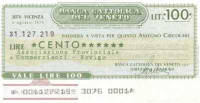 Banca Cattolica del Veneto - Rovigo Ass. Prov. - 100  Lire (#06m_07_29_UNC)