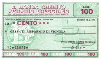 Banca di Credito Agrario Bresciano - 100  Lire (#06m_08_12_UNC)