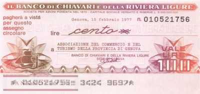 Banco di Chiavari e della Riviera Ligure - 100  Lire (#06m_32_01_UNC)