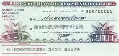 Banco di Chiavari e della Riviera Ligure - 200  Lire (#06m_32_02_UNC)