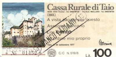 Cassa Rurale di Taio - 100  Lire (#06m_63_01s-1_AU)