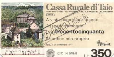 Cassa Rurale di Taio - 350  Lire (#06m_63_01s-6_AU)