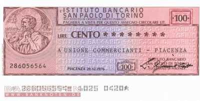 Istituto Bancario San Paolo di Torino - Piacenza - 100  Lire (#06m_79_27_UNC)