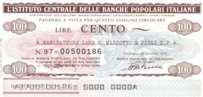 Banche Pop. Italiane - Valdagno - 100  Lire (#06m_81_022_UNC)