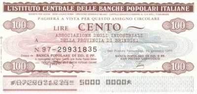 Banche Pop. Italiane - S.P. Vernotico - 100  Lire (#06m_81_125_UNC)
