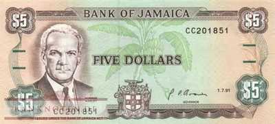 Jamaica - 5  Dollars (#070d-91_UNC)