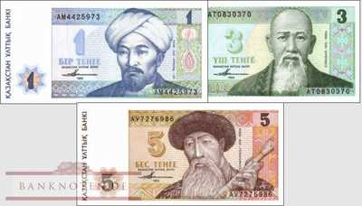 Kazakhstan: 1 - 5 Tenge (3 banknotes)