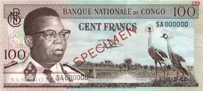 Congo, Democratic Republic - 100  Francs - SPECIMEN (#006s-62_AU)