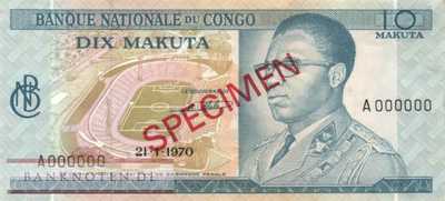 Congo, Democratic Republic - 10  Makuta - SPECIMEN (#009aS-70_AU)
