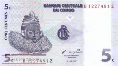 Kongo, Demokratische Republik - 5  Centimes - Ersatzbanknote (#081r_UNC)