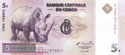 Kongo, Demokratische Republik - 5  Francs (#086_A_UNC)