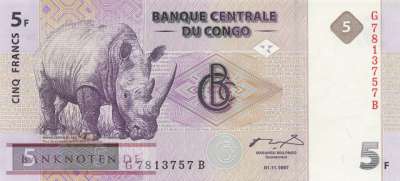 Kongo, Demokratische Republik - 5  Francs (#086a_UNC)