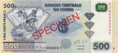 Kongo, Demokratische Republik - 500  Francs - SPECIMEN (#096b-S_UNC)