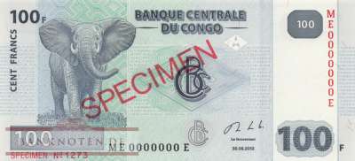 Kongo, Demokratische Republik - 100  Francs - SPECIMEN (#098_AbS_UNC)