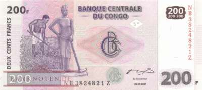 Kongo, Demokratische Republik - 200  Francs - Ersatzbanknote (#099aR_UNC)