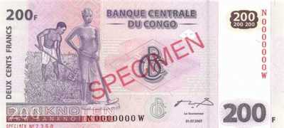 Kongo, Demokratische Republik - 200  Francs - SPECIMEN (#099aS_UNC)