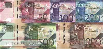 Kenia: 50 - 1.000 Shillings 2019 (5 Banknoten)