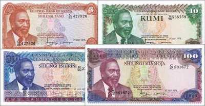 Kenia: 5 Shillings - 100 Shillings (4 banknotes)