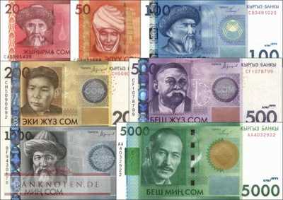 Kirgistan: 20 - 5.000 Som (7 Banknoten)