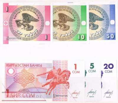 Kyrgsztan: 1 Tyiyn - 20 Som in small folder (6 banknotes)