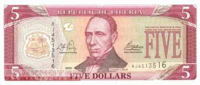 Liberia - 5  Dollars (#026a_UNC)