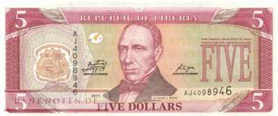 Liberia - 5  Dollars (#026f_UNC)