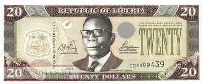 Liberia - 20  Dollars (#028a_UNC)