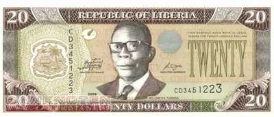 Liberia - 20  Dollars (#028e_UNC)