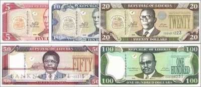 Liberia: 5 - 100 Dollars (5 Banknoten)