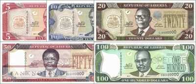 Liberia: 5 - 100 Dollars SPECIMEN (5 Banknoten)