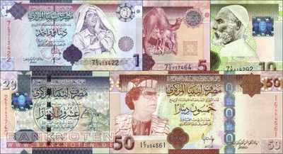 Libya:  1 - 50 Dinars (5 Banknoten)