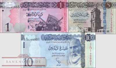 Libyen: 1 - 10 Dinars (3 Banknoten)