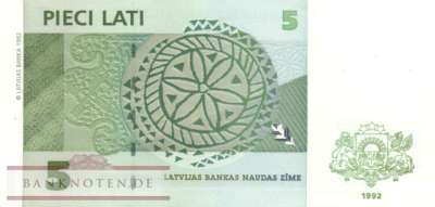 Lettland - 5  Lati (#043_UNC)