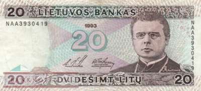 Lituhania - 20  Litu (#057a_VF)
