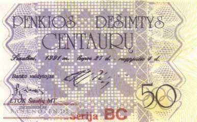 Litauen - 50  Centauru (#902a_UNC)