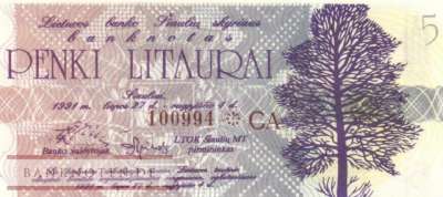 Litauen - 5  Litauras (#905_UNC)