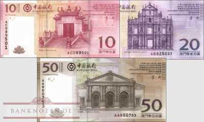 Macao:  10 + 50 Patacas (3 banknotes)