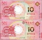 Macao:  2x 10 Patacas year of the ox (2 banknotes)