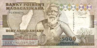 Madagascar - 25.000  Francs (#074Aa_F)