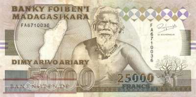 Madagaskar - 25.000  Francs (#074Aa_VF)