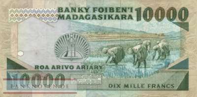 Madagaskar - 10.000  Francs (#074a_F)