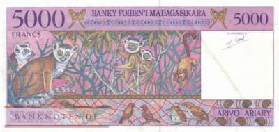 Madagaskar - 5.000  Francs (#078b_VF)