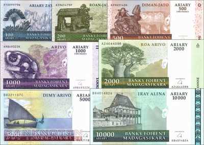 Madagaskar: 100 - 10.000 Ariary (7 Banknoten)