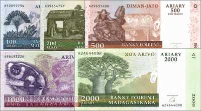 Madagascar: 100 - 2.000 Ariary (5 banknotes)