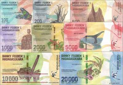 Madagascar: 100 - 20.000 Francs (8 banknotes)